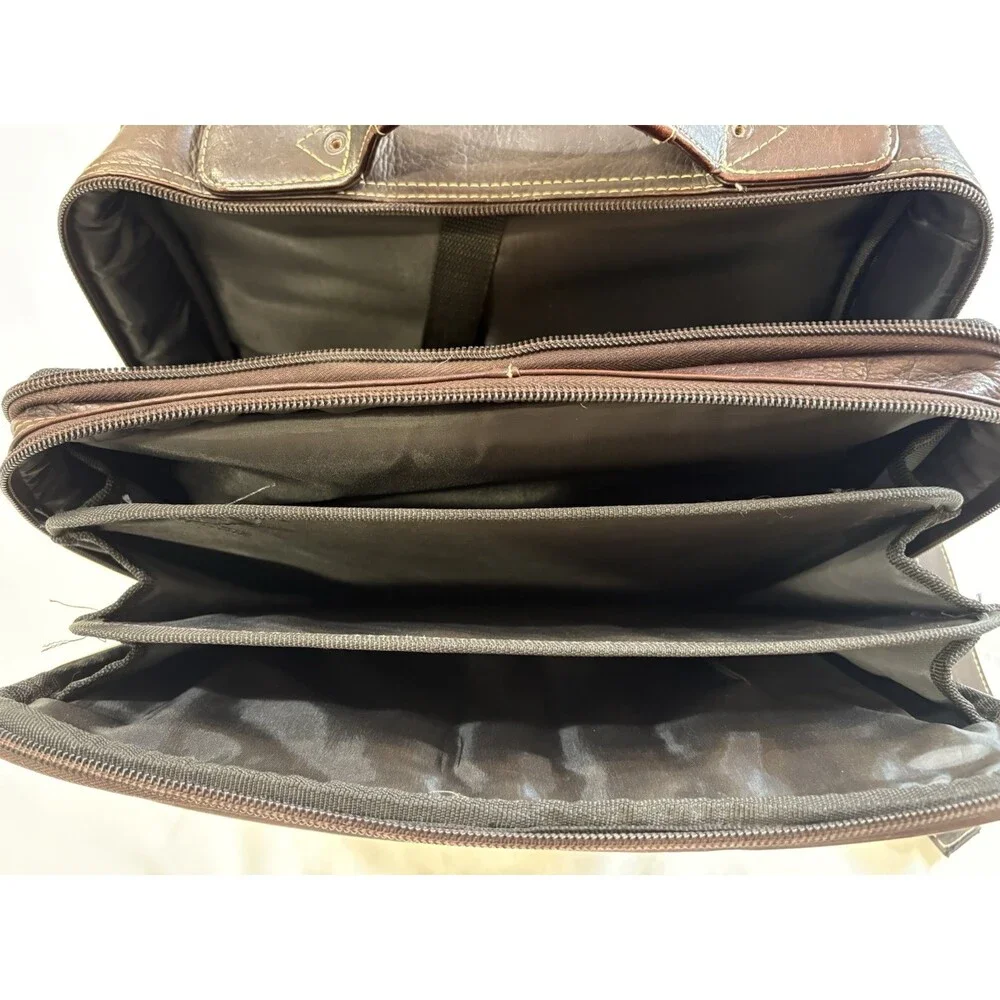 LATICO Travel Brown Leather Briefcase Laptop Portable Adjustable Shoulder Strap